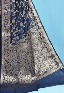 Banarasi Pure Silk Saree in Navy Blue