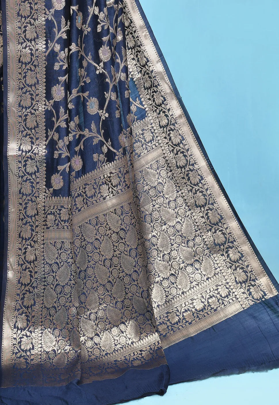 Banarasi Pure Silk Saree in Navy Blue