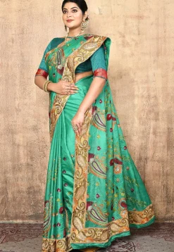 Banarasi Pure Silk Saree in Teal Green
