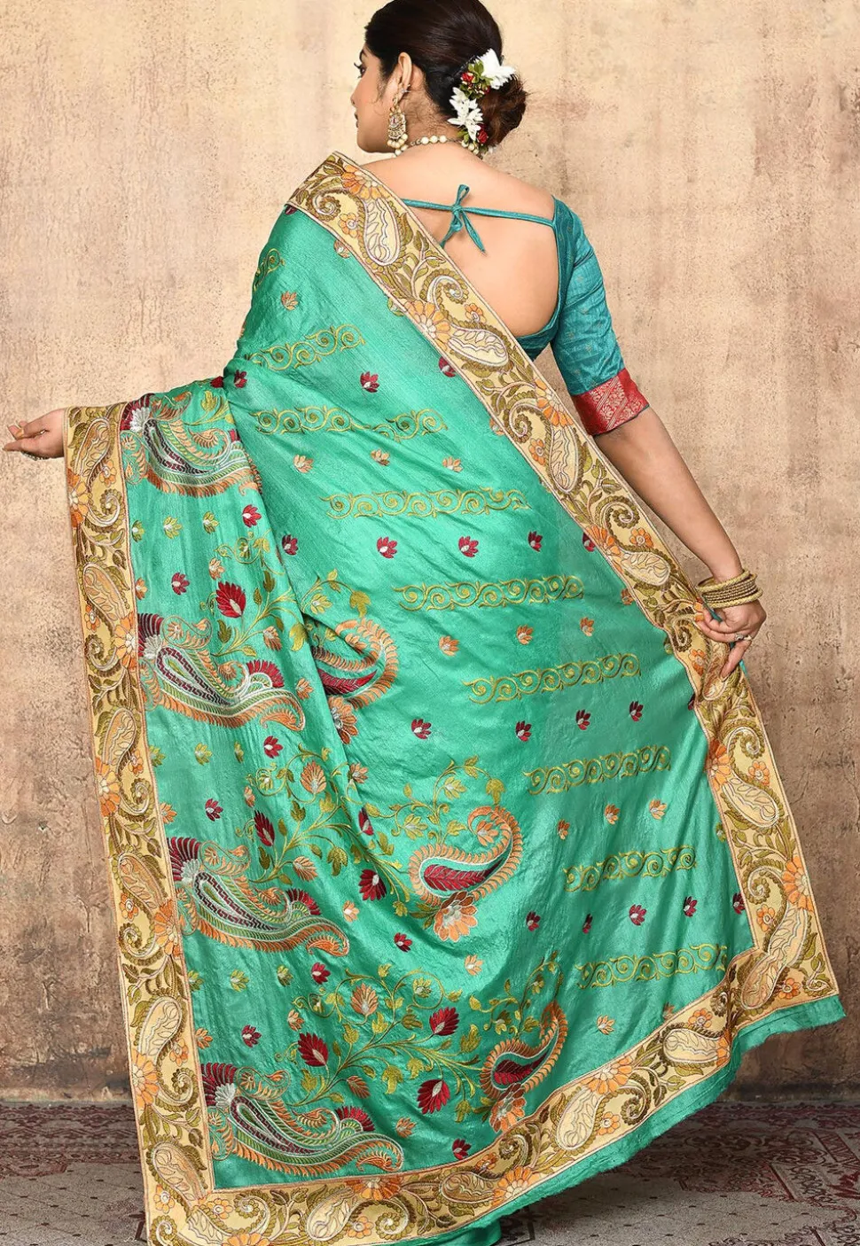 Banarasi Pure Silk Saree in Teal Green