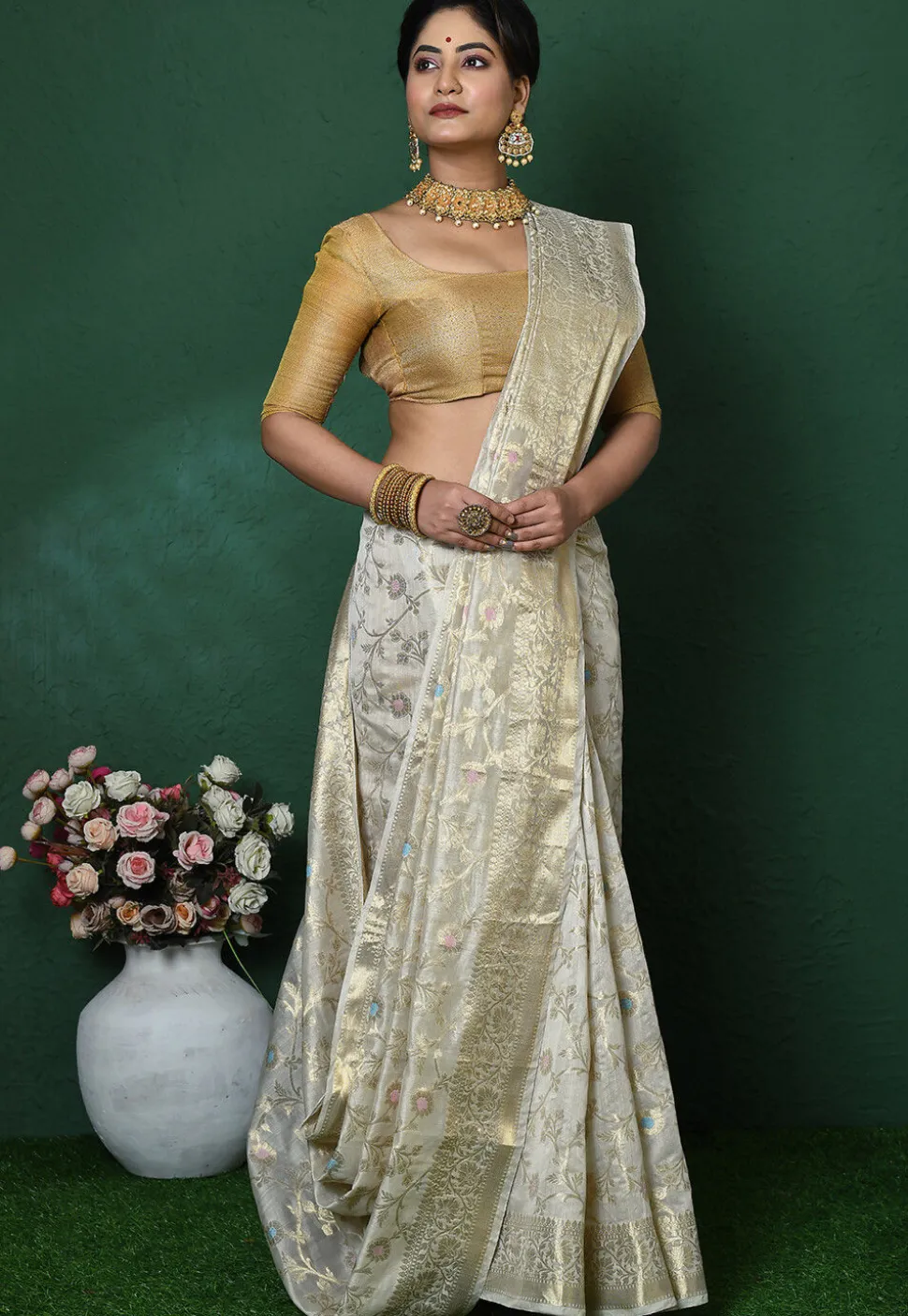 Banarasi Pure Silk Saree in Light Beige