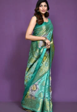 Banarasi Pure Silk Saree in Green and Grey