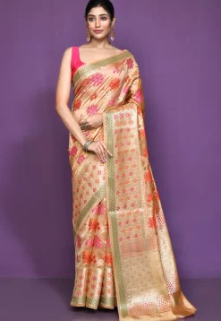 Banarasi Pure Silk Saree in Peach