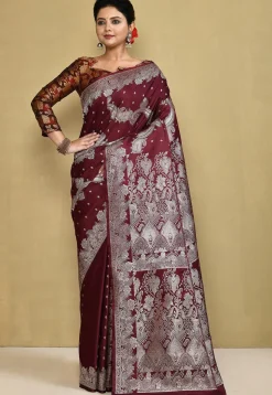 Banarasi Pure Silk Saree in Dark Maroon