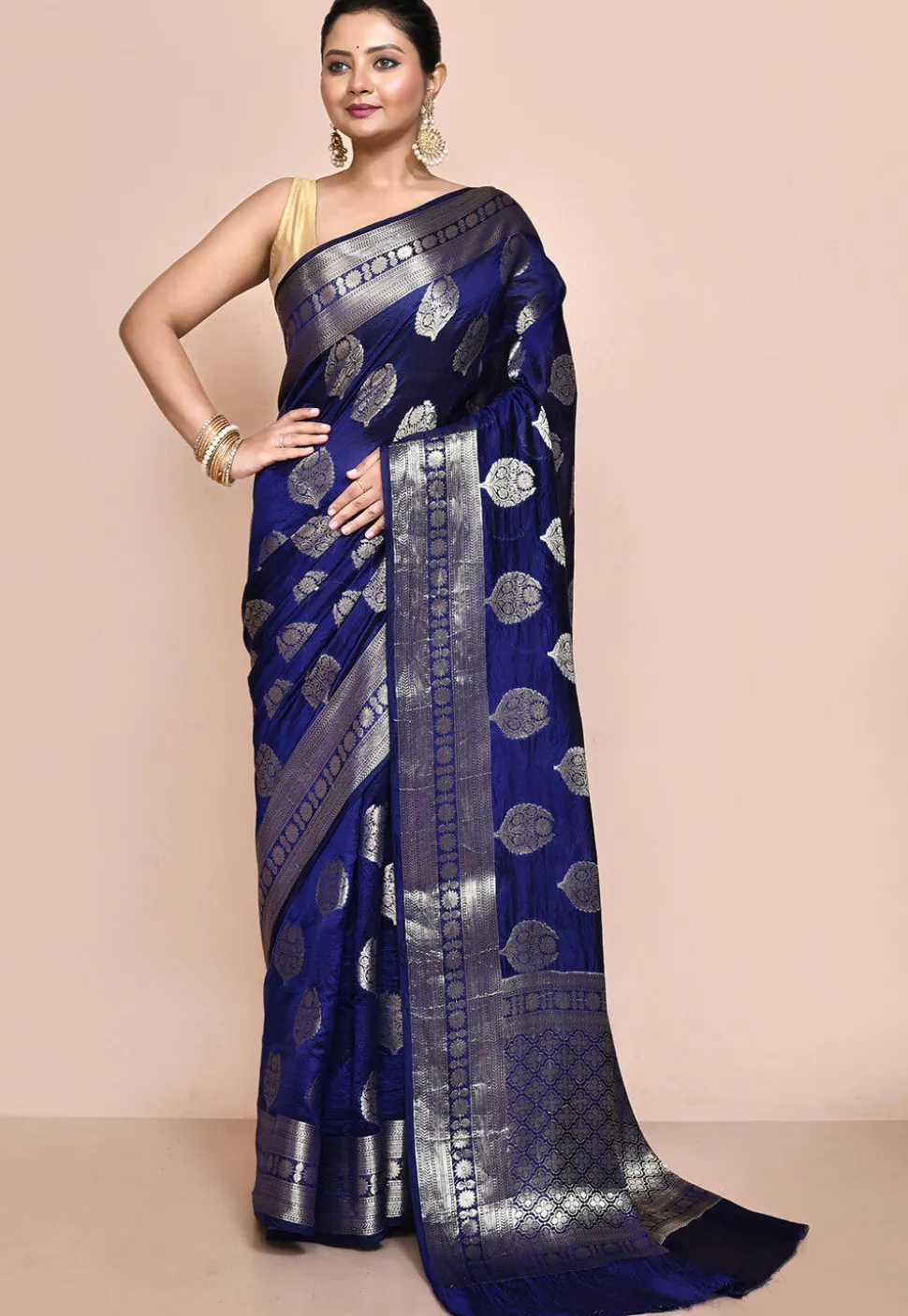 Banarasi Pure Silk Saree in Indigo Blue