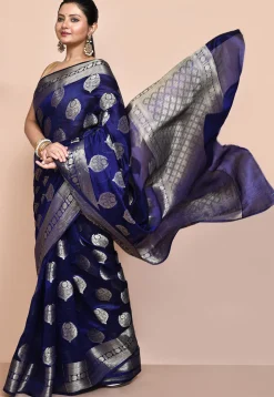 Banarasi Pure Silk Saree in Indigo Blue