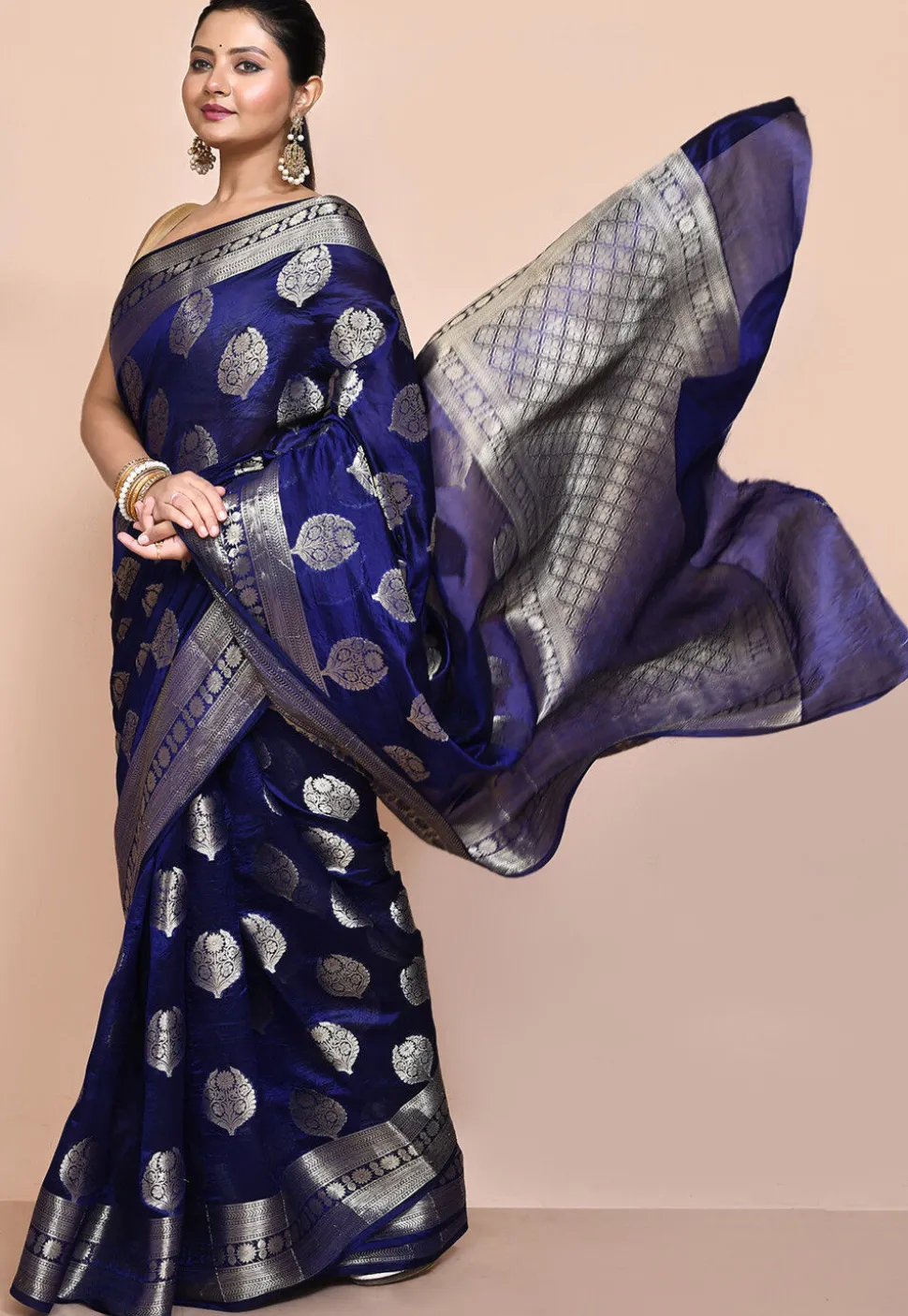 Banarasi Pure Silk Saree in Indigo Blue