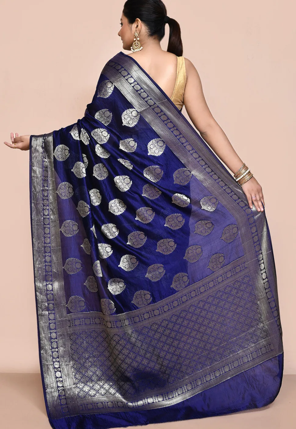 Banarasi Pure Silk Saree in Indigo Blue