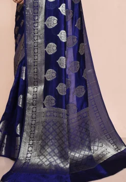 Banarasi Pure Silk Saree in Indigo Blue