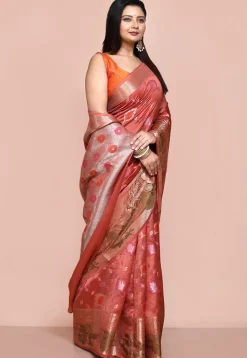 Banarasi Pure Silk Saree in Dark Peach