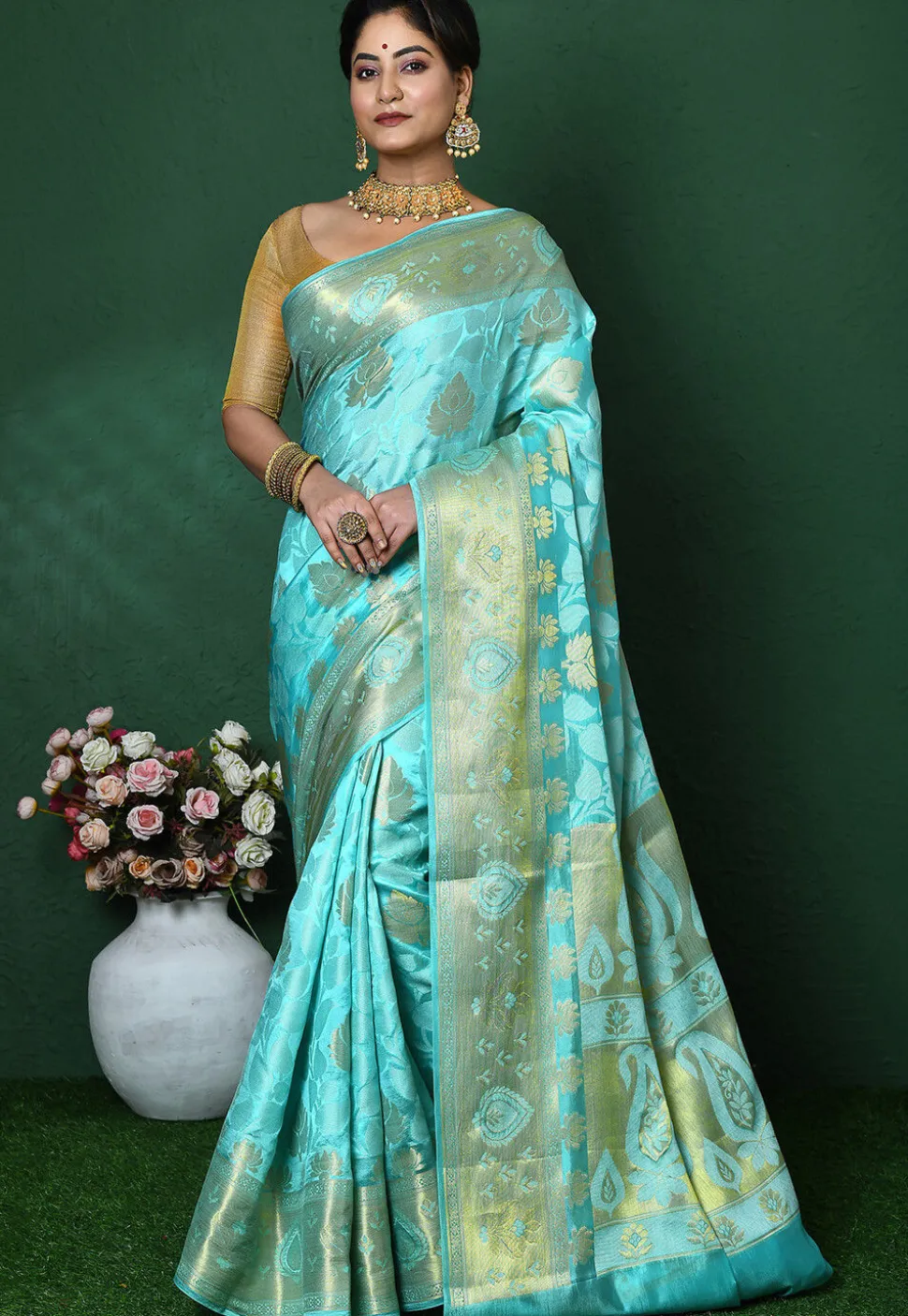 Banarasi Pure Silk Saree in Light Blue