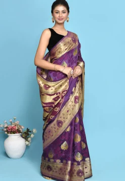 Banarasi Pure Silk Saree in Violet