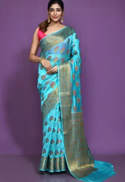Banarasi Pure Silk Saree in Light Blue