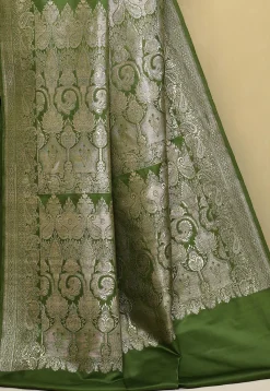 Banarasi Pure Silk Saree in Olive Green