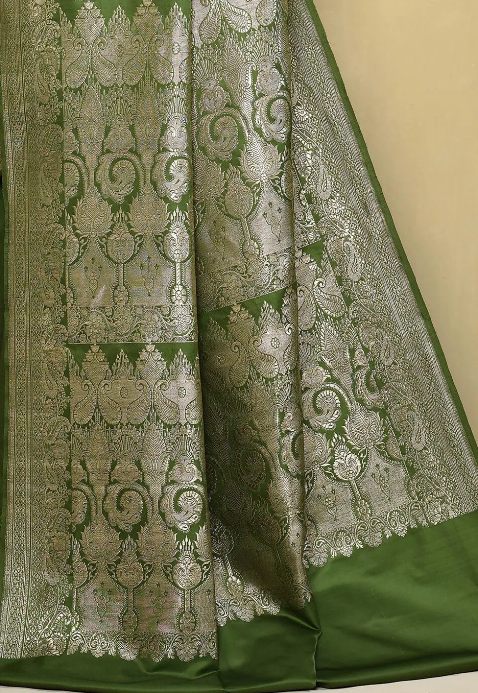 Banarasi Pure Silk Saree in Olive Green