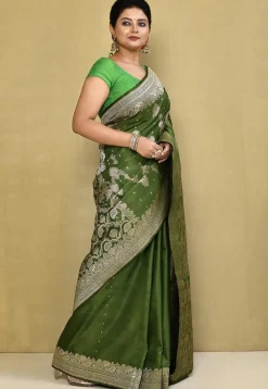 Banarasi Pure Silk Saree in Olive Green
