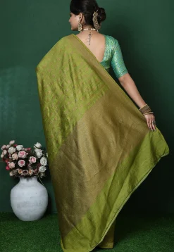 Banarasi Pure Silk Saree in Olive Green
