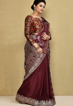 Banarasi Pure Silk Saree in Dark Maroon