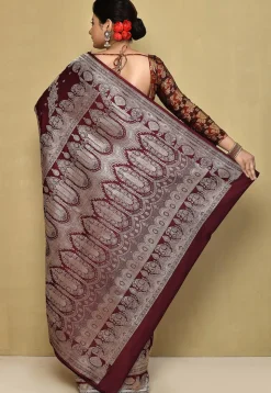 Banarasi Pure Silk Saree in Dark Maroon