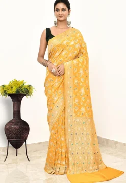 Banarasi Pure Silk Saree in Yellow