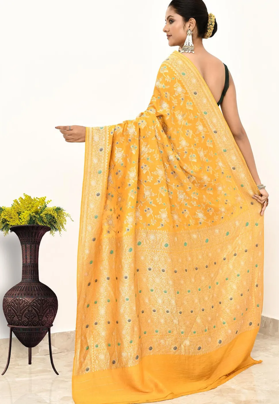 Banarasi Pure Silk Saree in Yellow