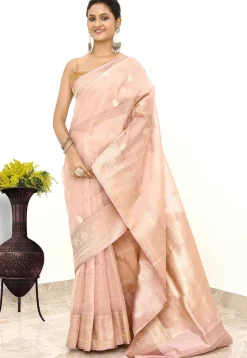 Banarasi Pure Tissue Silk Handloom Saree in Baby Pink