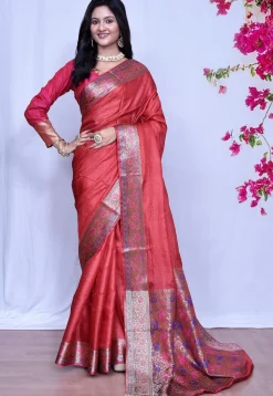 Banarasi Pure Tussar Silk Saree in Red