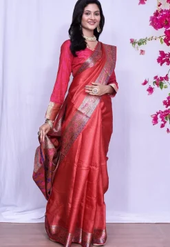 Banarasi Pure Tussar Silk Saree in Red