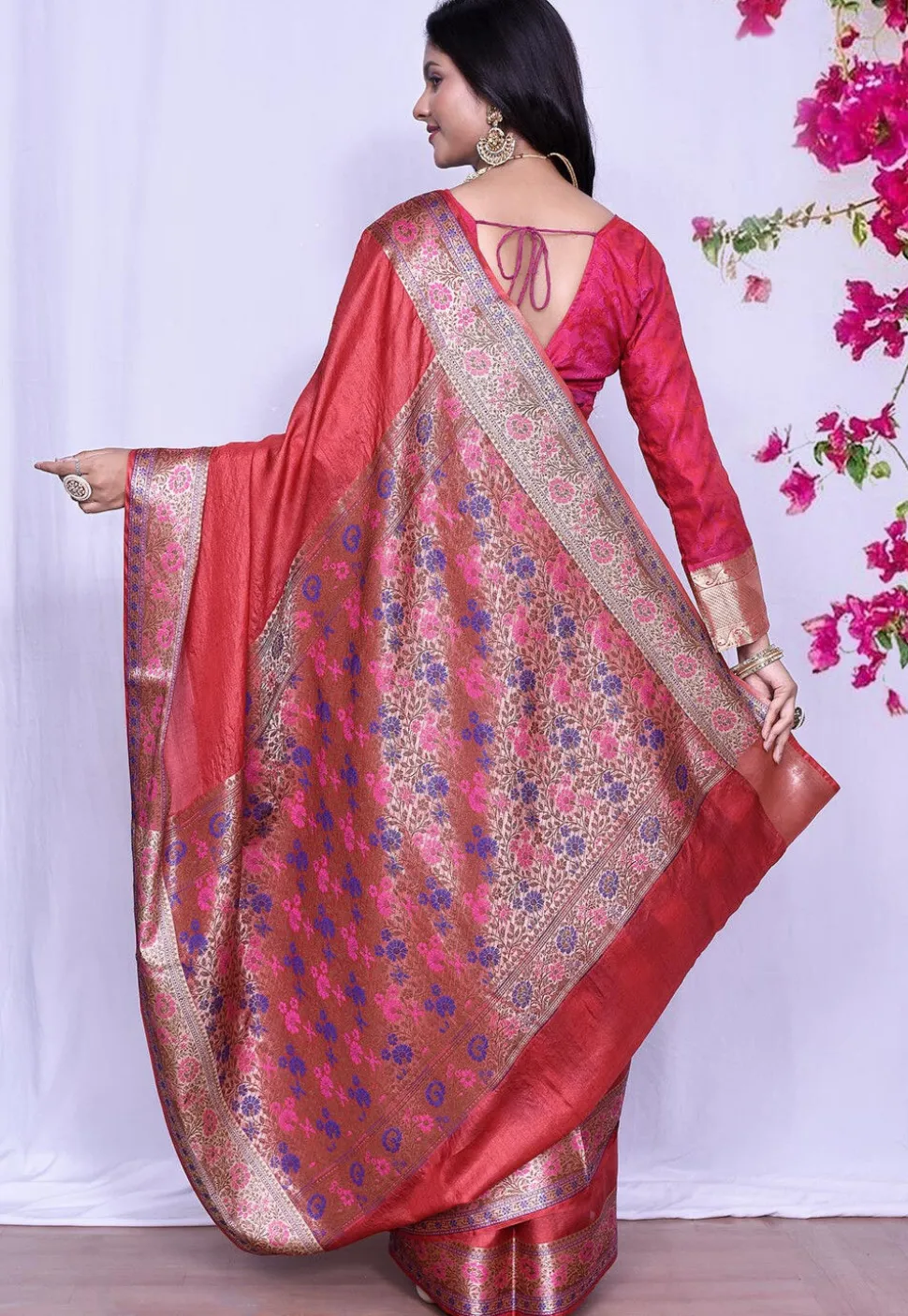 Banarasi Pure Tussar Silk Saree in Red