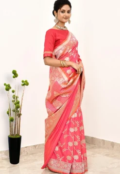 Banarasi Saree in Coral Pink