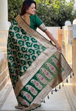 Banarasi Saree in Dark Green