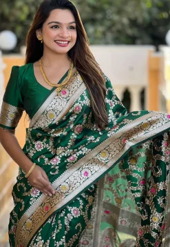Banarasi Saree in Dark Green