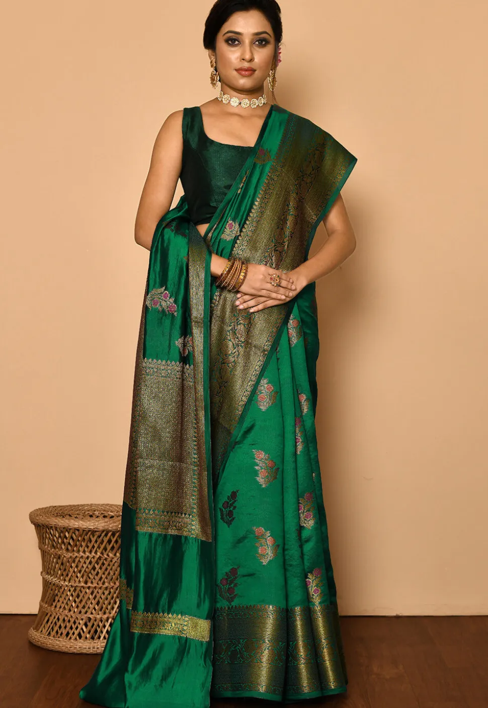 Banarasi Saree in Dark Green
