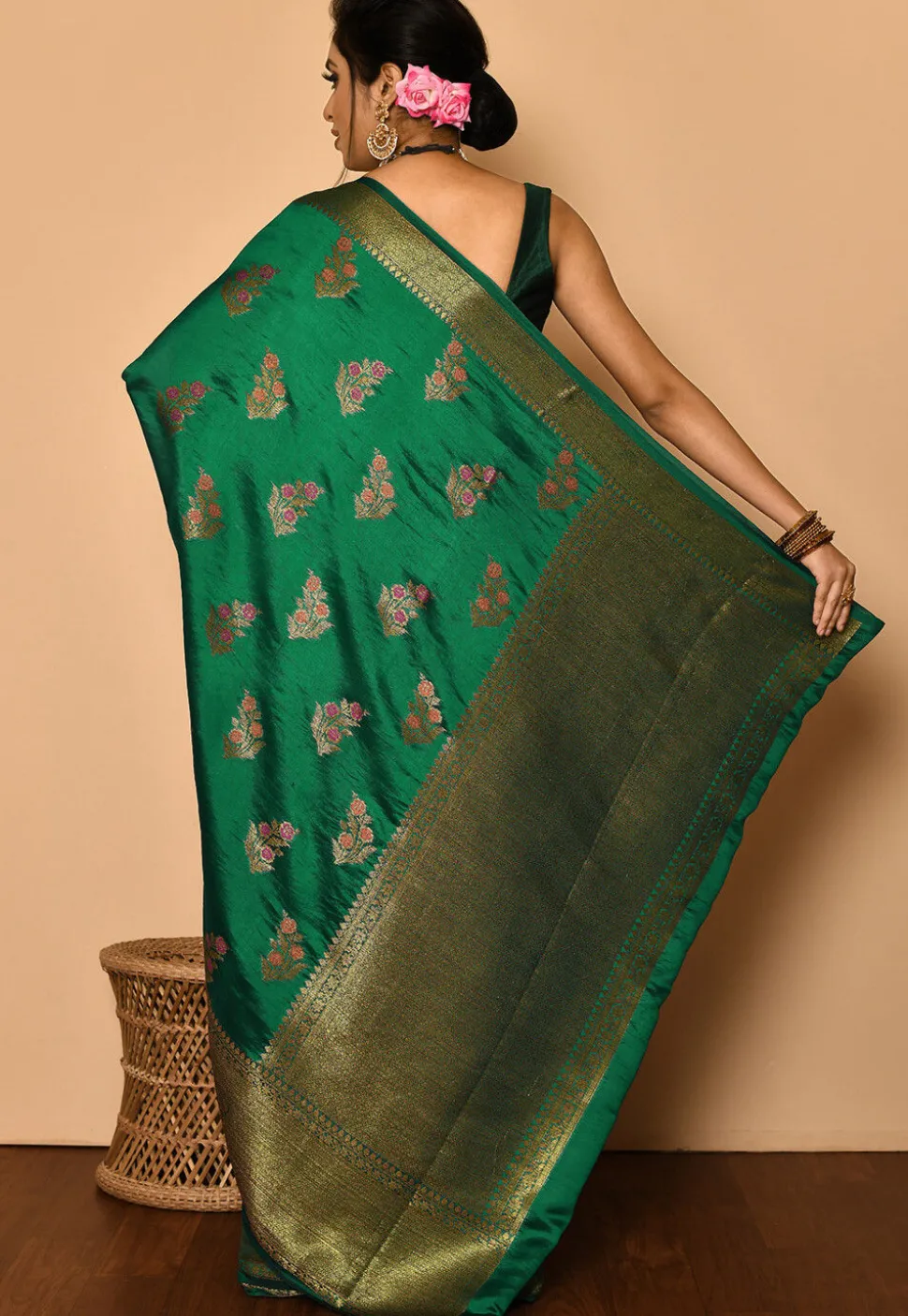 Banarasi Saree in Dark Green