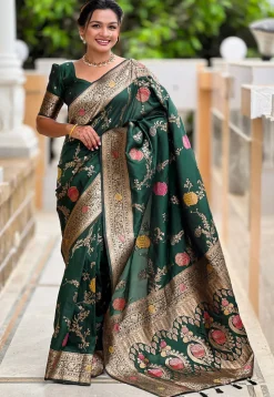 Banarasi Saree in Dark Green