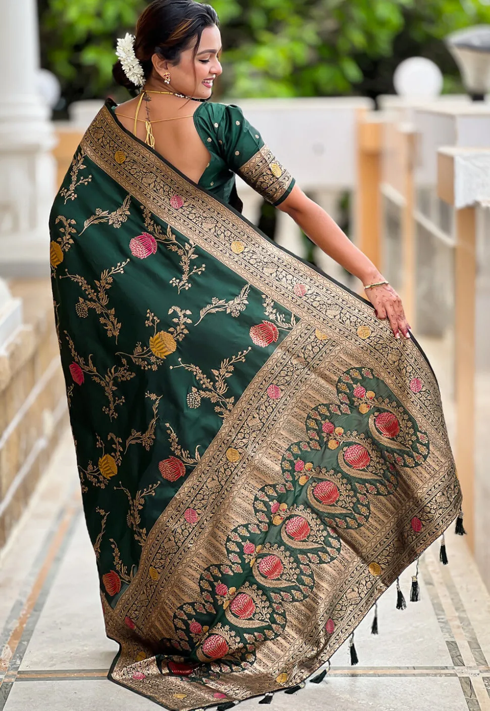 Banarasi Saree in Dark Green