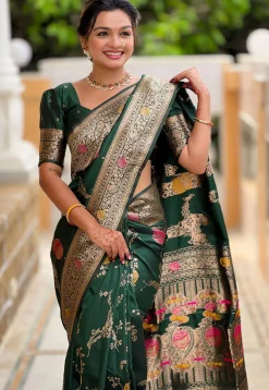 Banarasi Saree in Dark Green