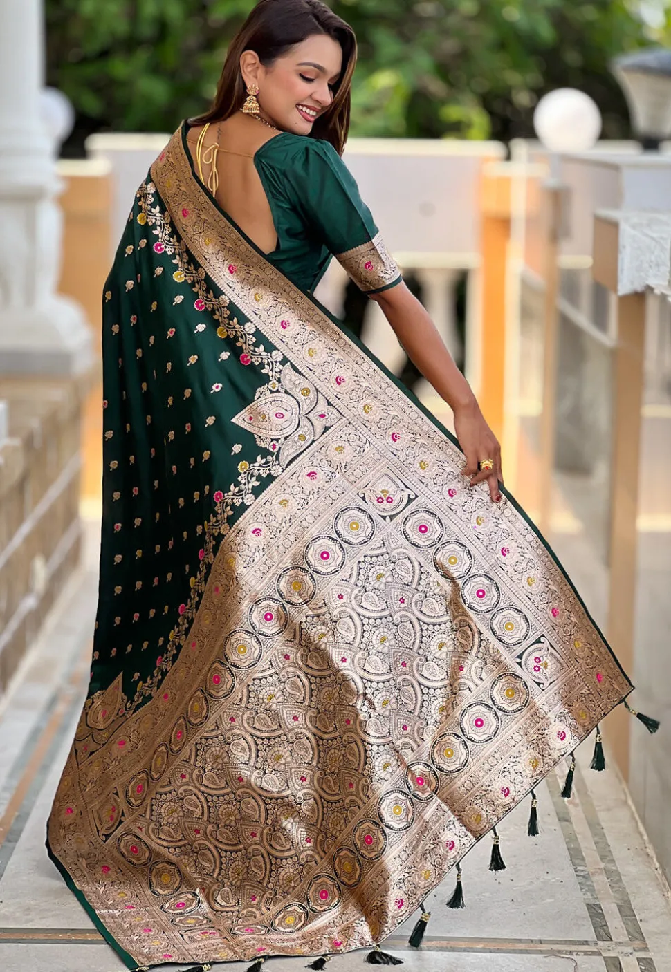 Banarasi Saree in Dark Green