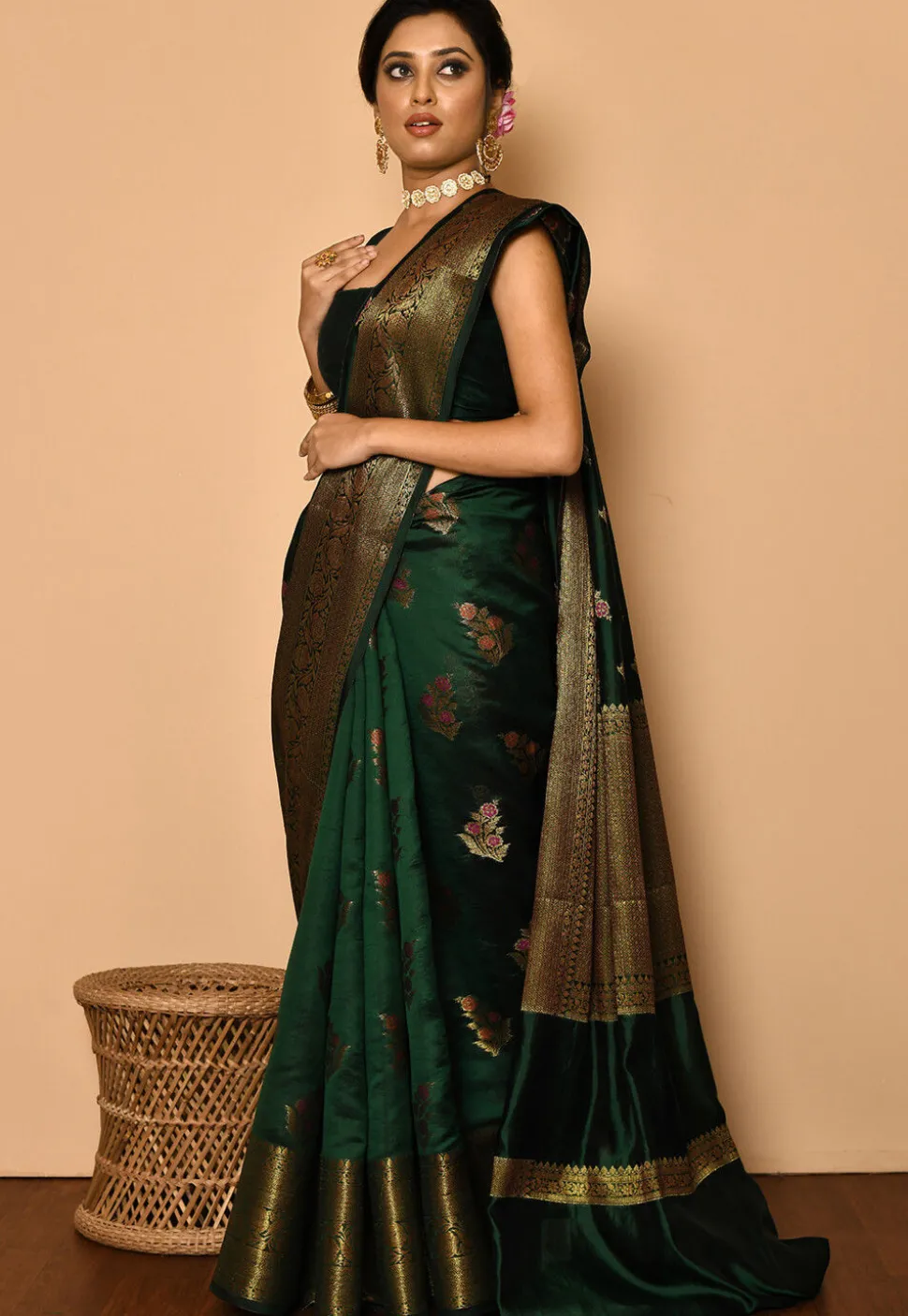 Banarasi Saree in Dark Green