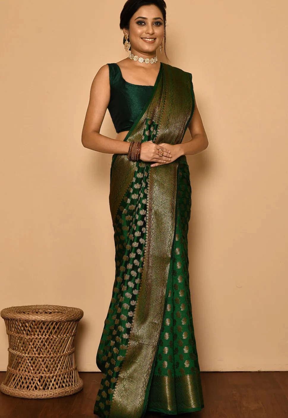Banarasi Saree in Dark Green