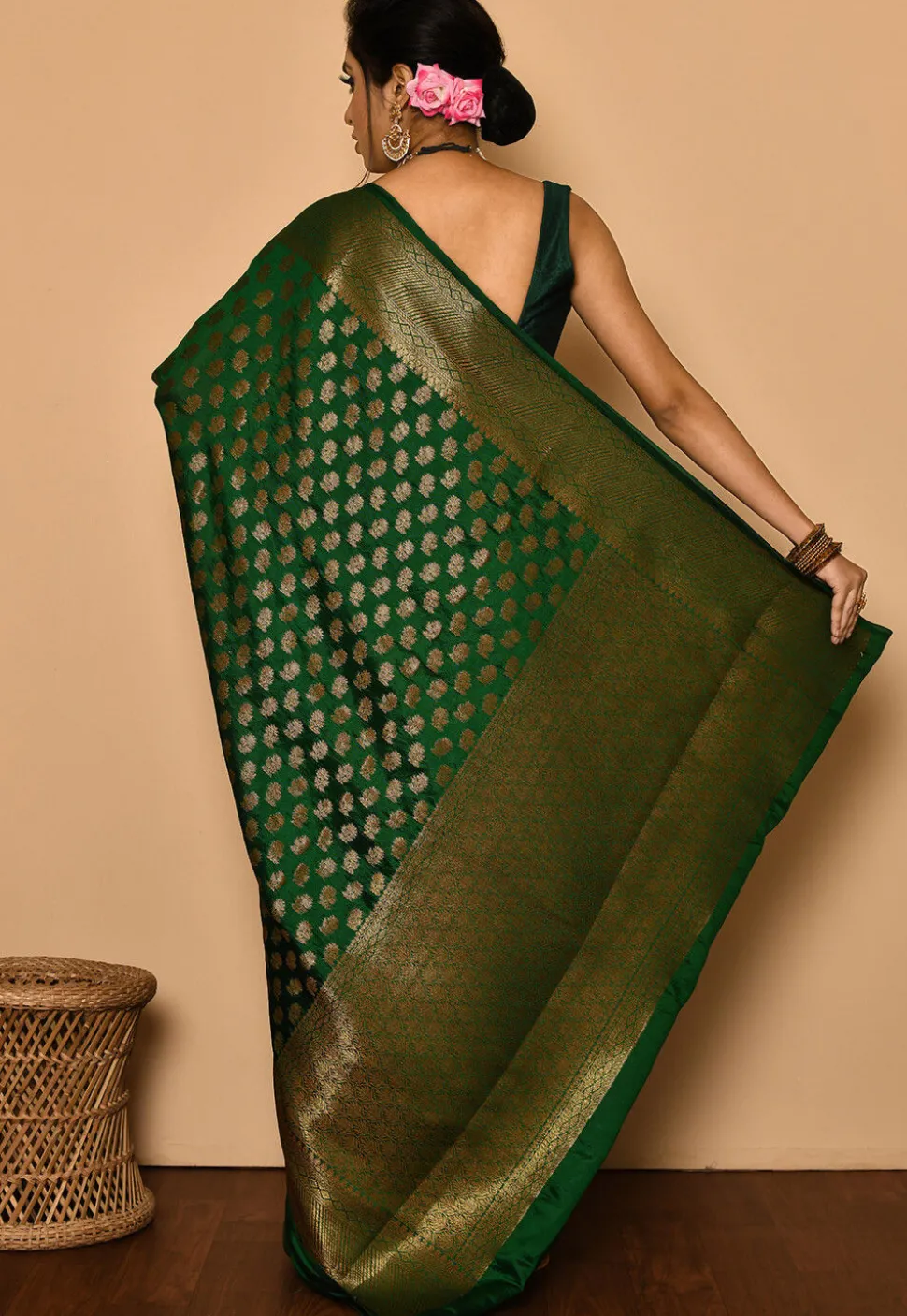Banarasi Saree in Dark Green