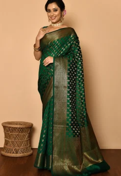 Banarasi Saree in Dark Green