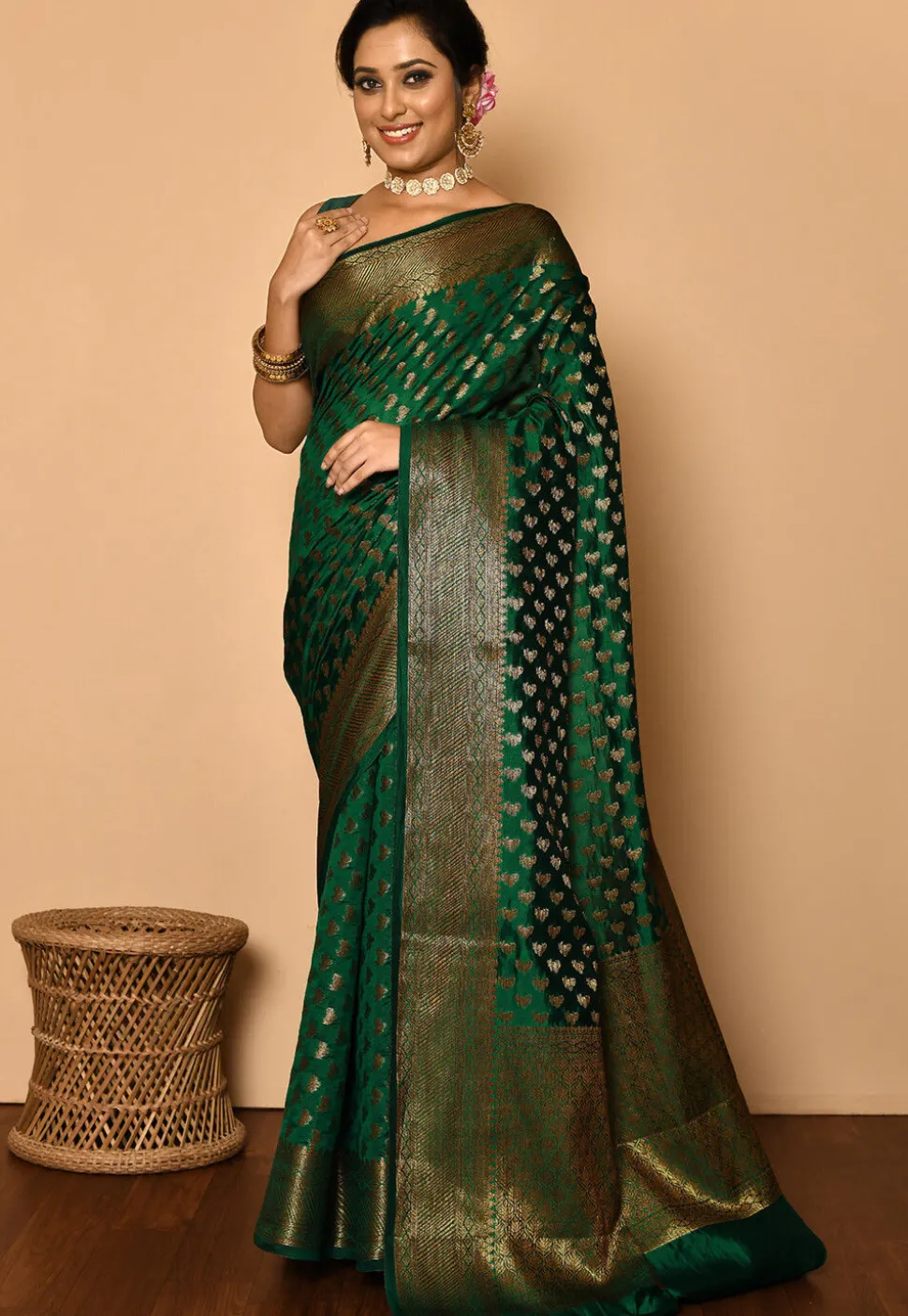 Banarasi Saree in Dark Green