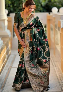 Banarasi Saree in Dark Green