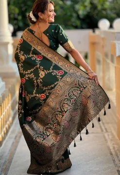 Banarasi Saree in Dark Green