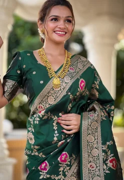 Banarasi Saree in Dark Green