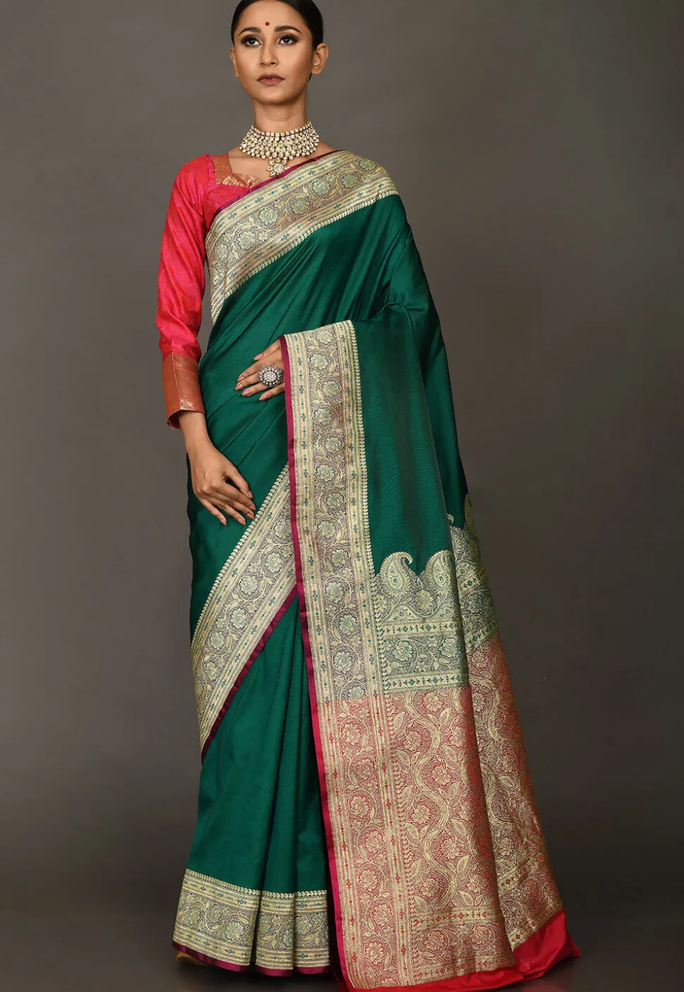 Banarasi Saree in Dark Teal Green