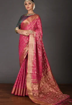 Banarasi Saree in Fuchsia and Golden