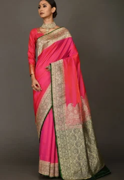 Banarasi Saree in Fuchsia and Orange Dual Tone