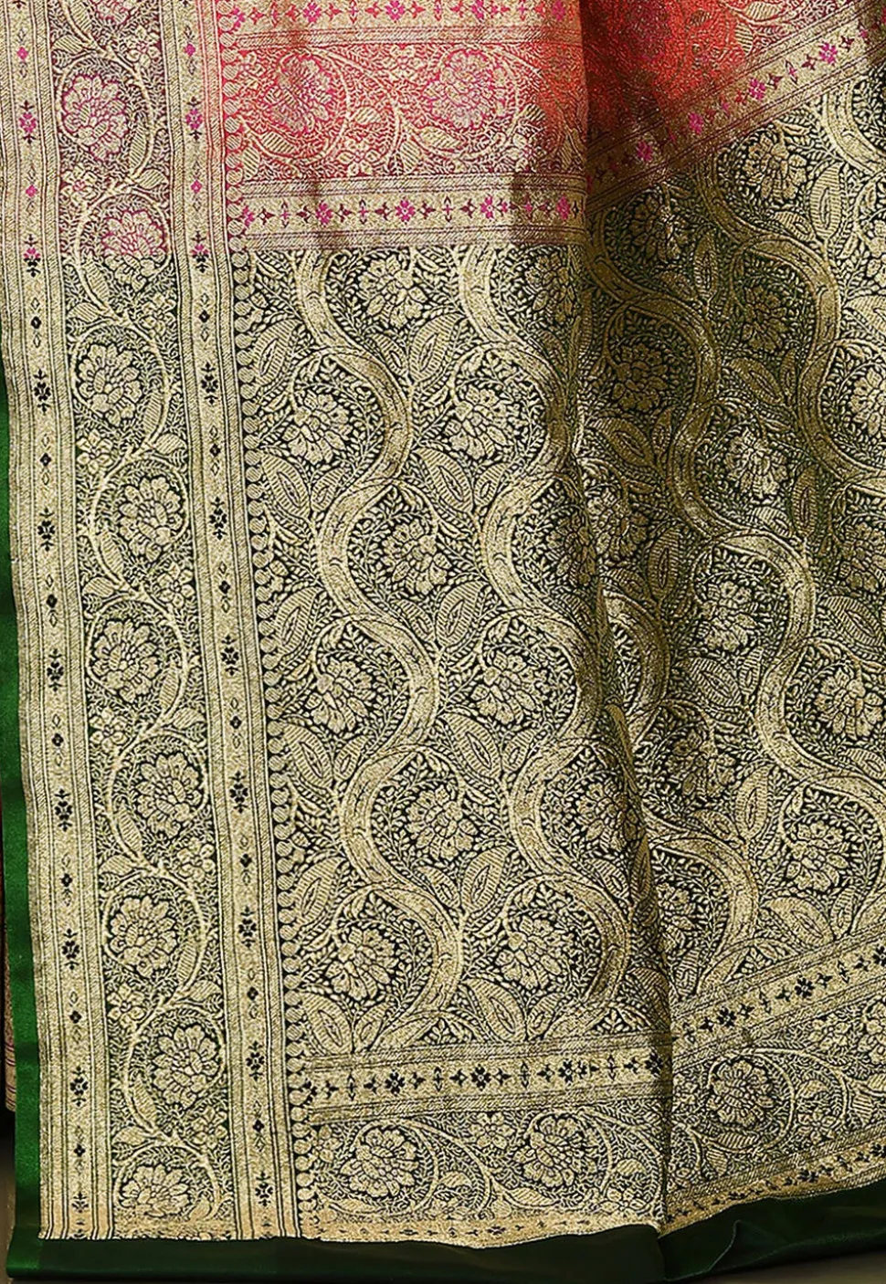 Banarasi Saree in Fuchsia and Orange Dual Tone